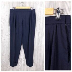The Row Virgin Wool Silk Trouser Pant Cuffed Pleated Navy Blue